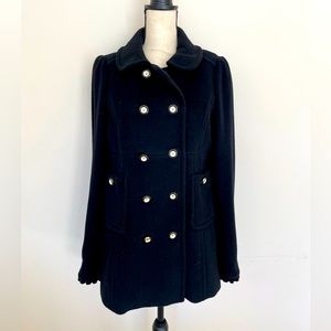 Juicy Couture Black Ruffled Cuff Wool Peacoat Size Large